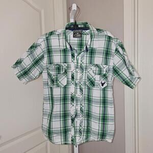 Company 81 Boys Green and White Plaid Casual Shirt Large
